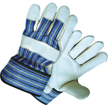 Cow Grain Leather Full Palm Stripe Cotton Back Work Glove